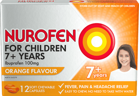 Nurofen For Children 7+ Years Pain & Fever Relief 12 Chewable Capsules